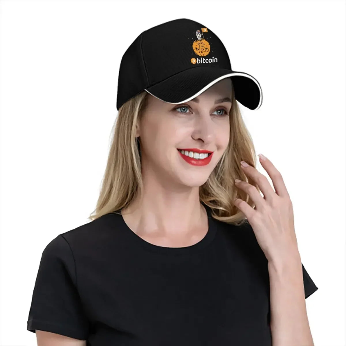 When Moon Space Astronaut Bitcoin Cap | Unisex Funny Crypto Baseball Hat with Sun Shade for Men & Women