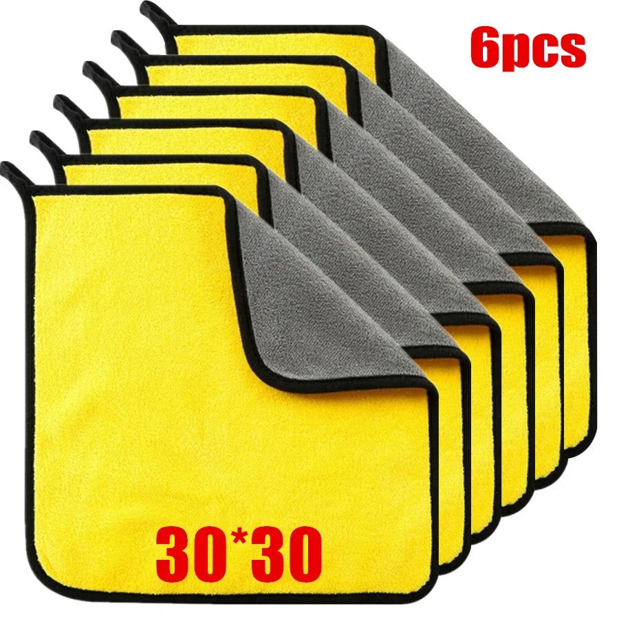 🚗 1/2/6PCS Microfiber Cleaning Towel 🔥 Car Detailing, Drying & Multi-Purpose Cloths | Yellow & Grey ⏳