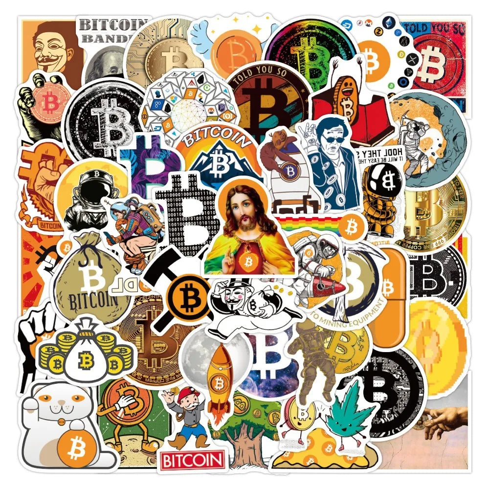 π° 10/30/50PCS Bitcoin BTC Stickers π₯ Crypto Graffiti Decals for Luggage, Guitar, Skateboard & More β³ Waterproof Vinyl