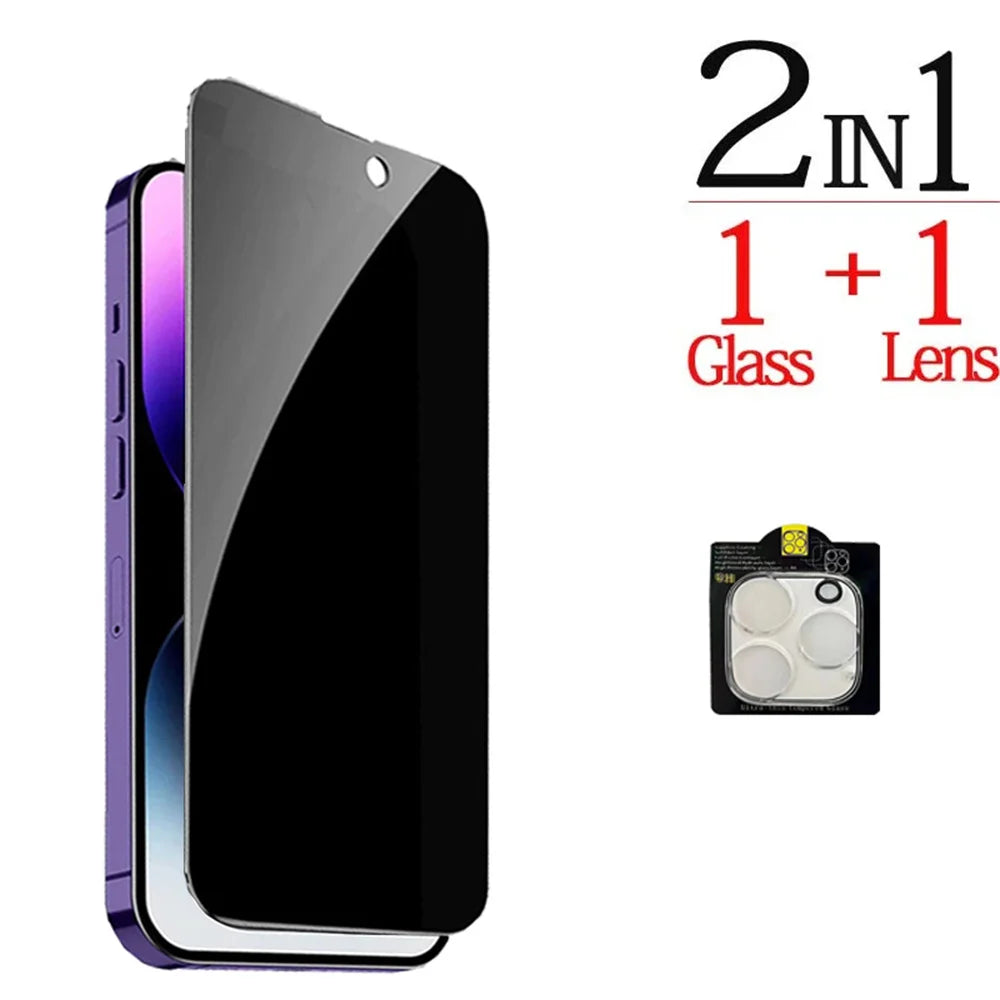 🔒 1~4PCS Anti-Spy Privacy Glass + Camera Lens Protector 📱 For iPhone 16/15/14/13/12/11 Pro Max | Full Screen Security ⏳
