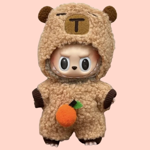 🔥 Limited Edition 17CM Labubu & Capybara Doll Clothes Set – 3PCS Kawaii Jumpsuit + Headwear + Mini Camera | Plush Cotton Outfit for Display & Dress-Up