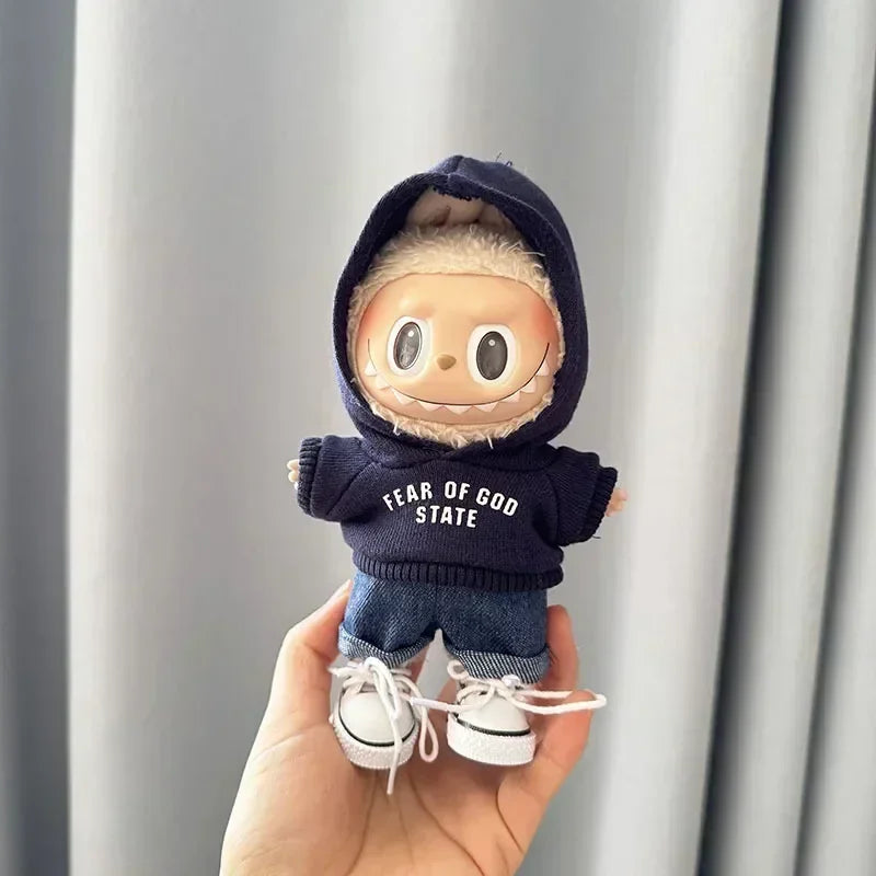 17cm Labubu Idol Doll Hoodie Outfit | Cute Mini Plush Clothes – Kpop EXO Inspired Doll Accessories & Gifts