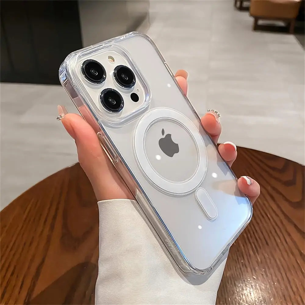 Transparent Magsafe Magnetic Case For iPhone 16 15 12 11 14 13 Pro Max Mini Plus Silicone Acrylic For Magsafe Cover Back Case