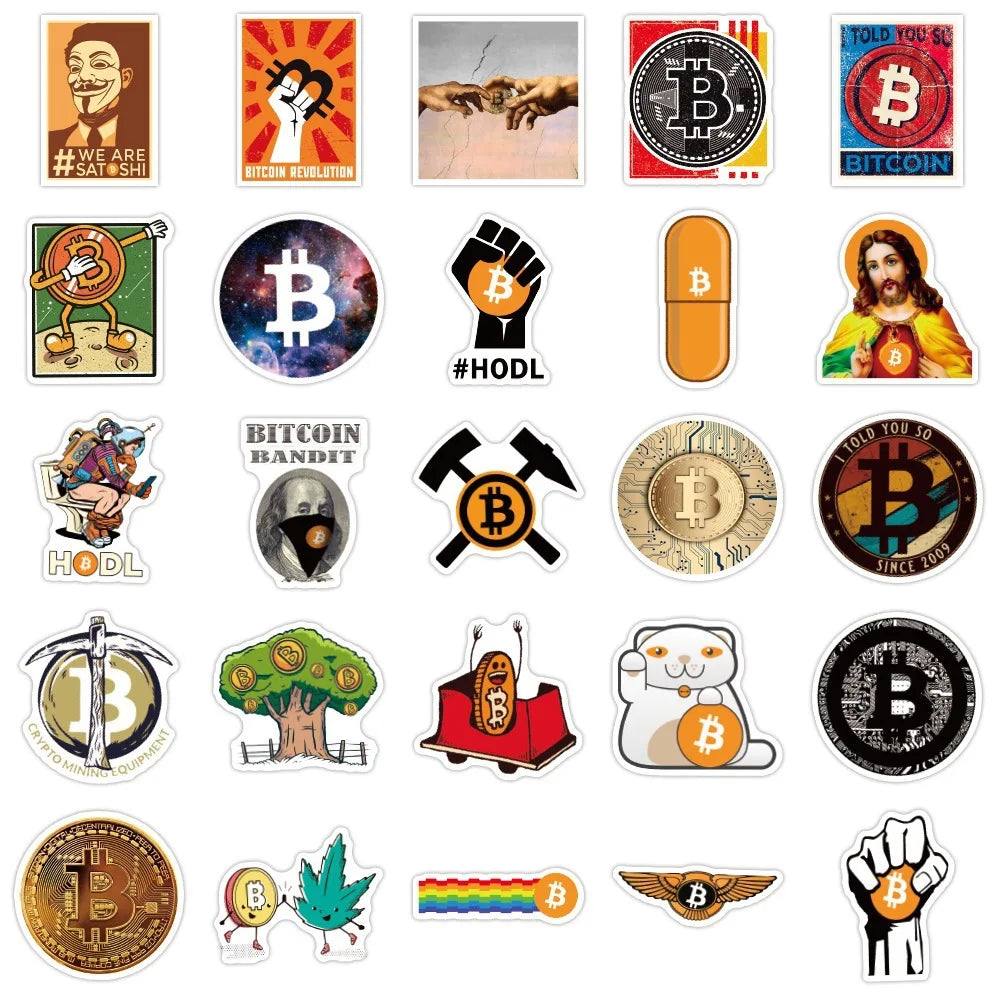 π° 10/30/50PCS Bitcoin BTC Stickers π₯ Crypto Graffiti Decals for Luggage, Guitar, Skateboard & More β³ Waterproof Vinyl