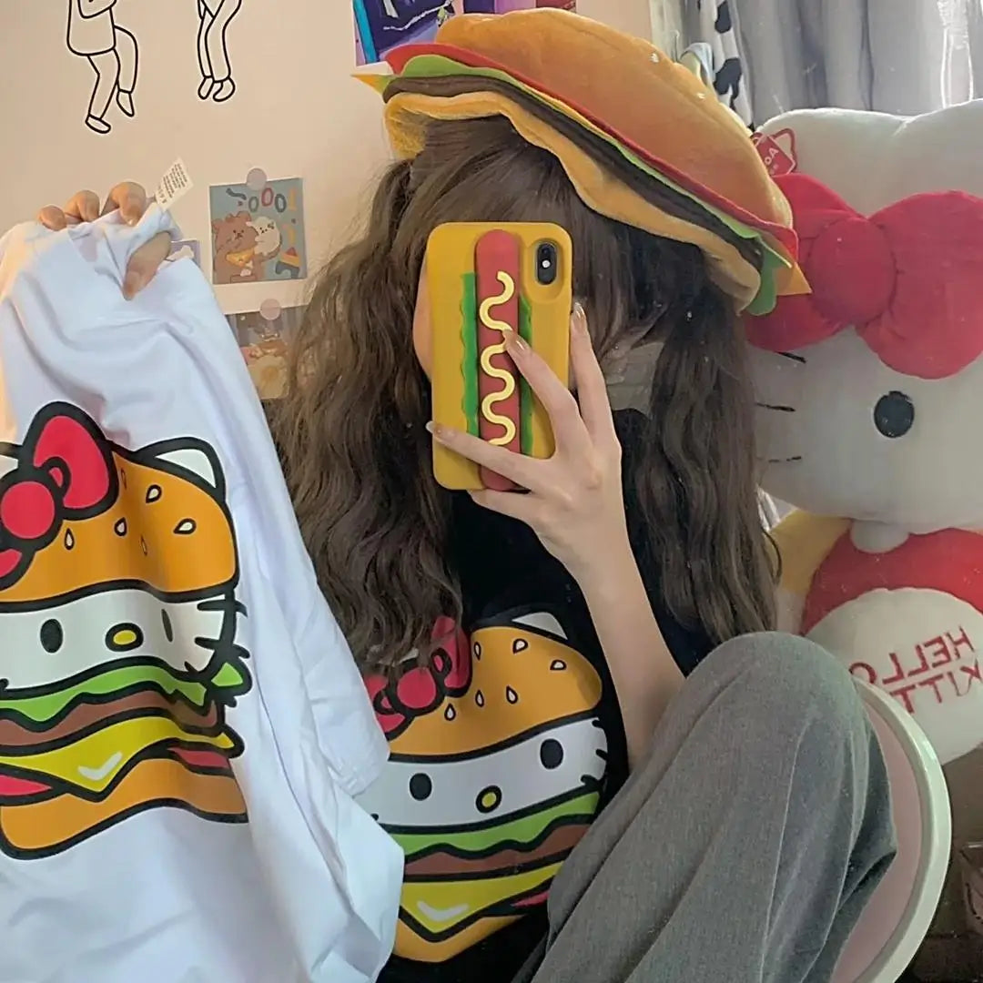 Hamburg Kitt.y Cute Style Womans T Shirt Cotton Leisure Tee Clothing Anime Fashion T-Shirts Outdoor Popular Short Sleeved