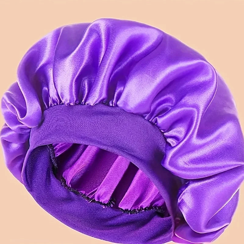 Women's 2025 Satin Bonnet-Elastic Band, Cozy Fit, 100% Polyester, Ideal for Curly & Straight Hair, Wide-brimmed Sleep Cap