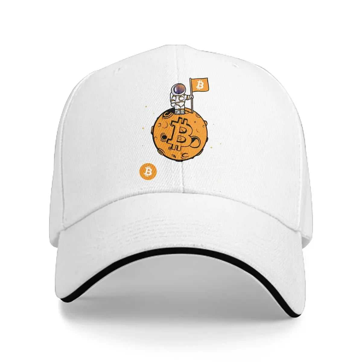When Moon Space Astronaut Bitcoin Cap | Unisex Funny Crypto Baseball Hat with Sun Shade for Men & Women