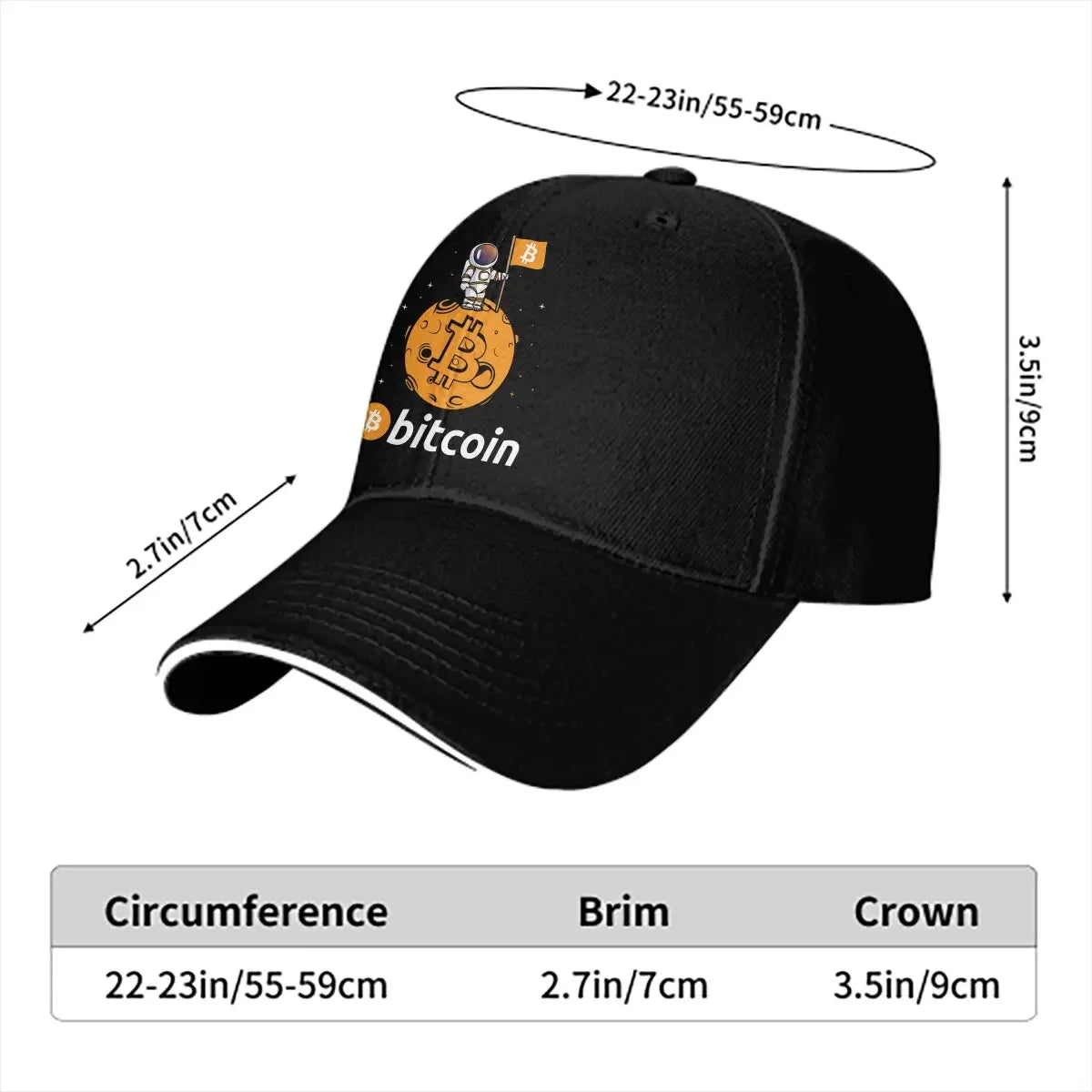 When Moon Space Astronaut Bitcoin Cap | Unisex Funny Crypto Baseball Hat with Sun Shade for Men & Women