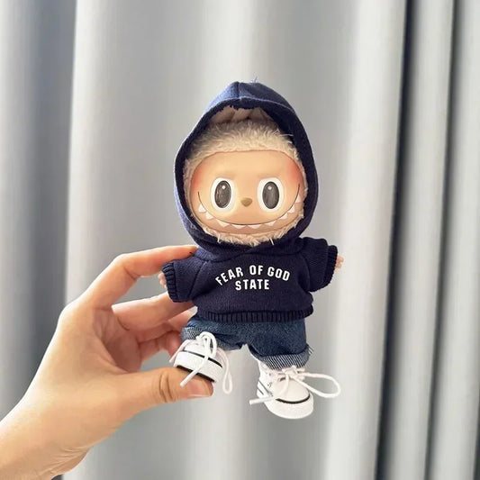 17cm Labubu Idol Doll Hoodie Outfit | Cute Mini Plush Clothes – Kpop EXO Inspired Doll Accessories & Gifts