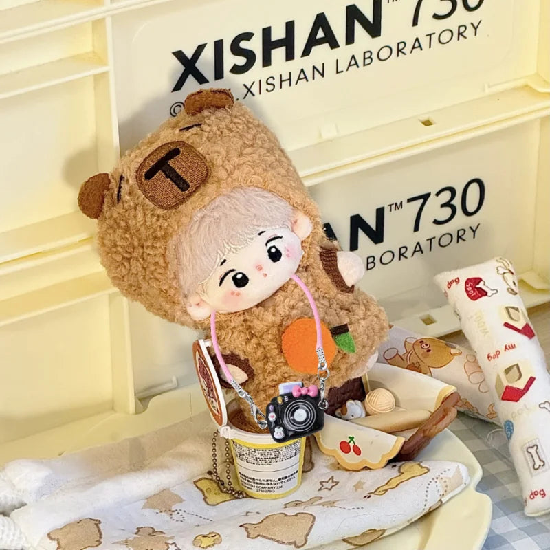 🔥 Limited Edition 17CM Labubu & Capybara Doll Clothes Set – 3PCS Kawaii Jumpsuit + Headwear + Mini Camera | Plush Cotton Outfit for Display & Dress-Up