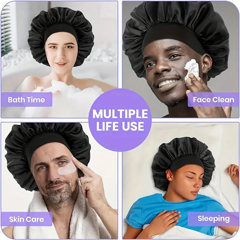 Women's 2025 Satin Bonnet-Elastic Band, Cozy Fit, 100% Polyester, Ideal for Curly & Straight Hair, Wide-brimmed Sleep Cap