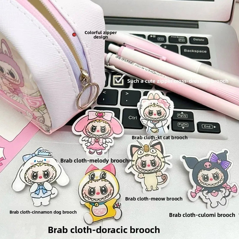 New Pencil Bag Transparent Cartoon Large Capacity Pencil Case Stationery Storage Bag School Supplies Starter's Gift