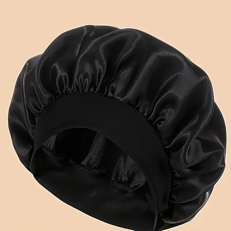 Women's 2025 Satin Bonnet-Elastic Band, Cozy Fit, 100% Polyester, Ideal for Curly & Straight Hair, Wide-brimmed Sleep Cap