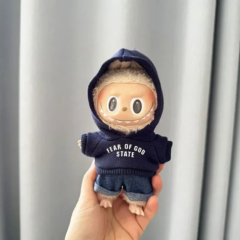 17cm Labubu Idol Doll Hoodie Outfit | Cute Mini Plush Clothes – Kpop EXO Inspired Doll Accessories & Gifts