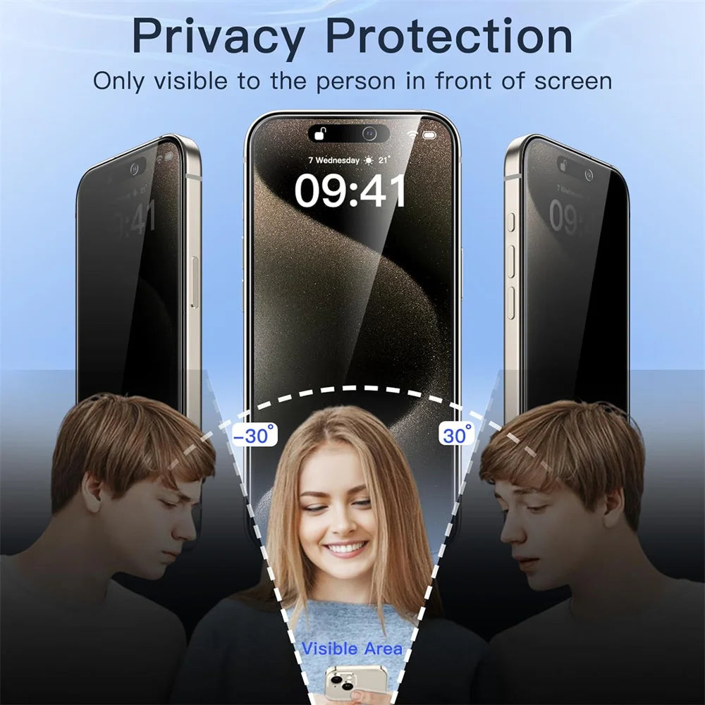 🔒 1~4PCS Anti-Spy Privacy Glass + Camera Lens Protector 📱 For iPhone 16/15/14/13/12/11 Pro Max | Full Screen Security ⏳