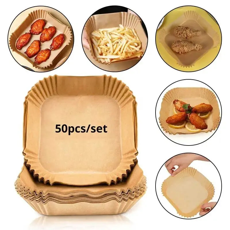 50pcs Air Fryer Paper Grease Absorbent Paper For Household Baking Pans With Thickened Silicone Paper Pads