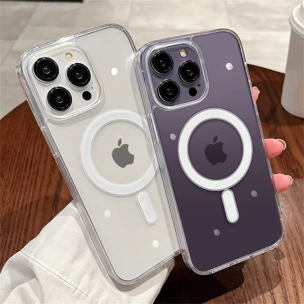 Transparent Magsafe Magnetic Case For iPhone 16 15 12 11 14 13 Pro Max Mini Plus Silicone Acrylic For Magsafe Cover Back Case