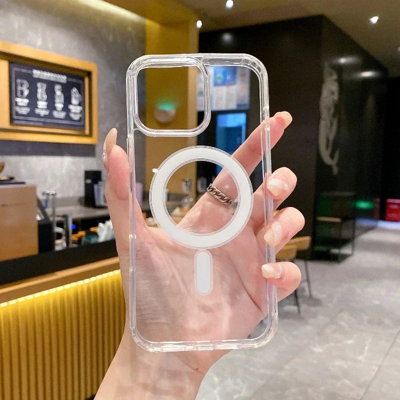 Transparent Magsafe Magnetic Case For iPhone 16 15 12 11 14 13 Pro Max Mini Plus Silicone Acrylic For Magsafe Cover Back Case