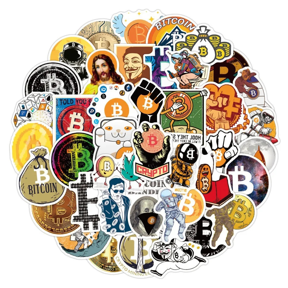 π° 10/30/50PCS Bitcoin BTC Stickers π₯ Crypto Graffiti Decals for Luggage, Guitar, Skateboard & More β³ Waterproof Vinyl