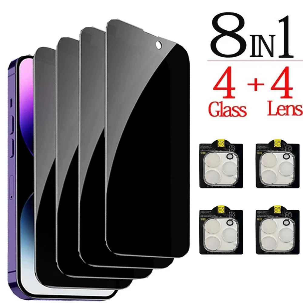 🔒 1~4PCS Anti-Spy Privacy Glass + Camera Lens Protector 📱 For iPhone 16/15/14/13/12/11 Pro Max | Full Screen Security ⏳
