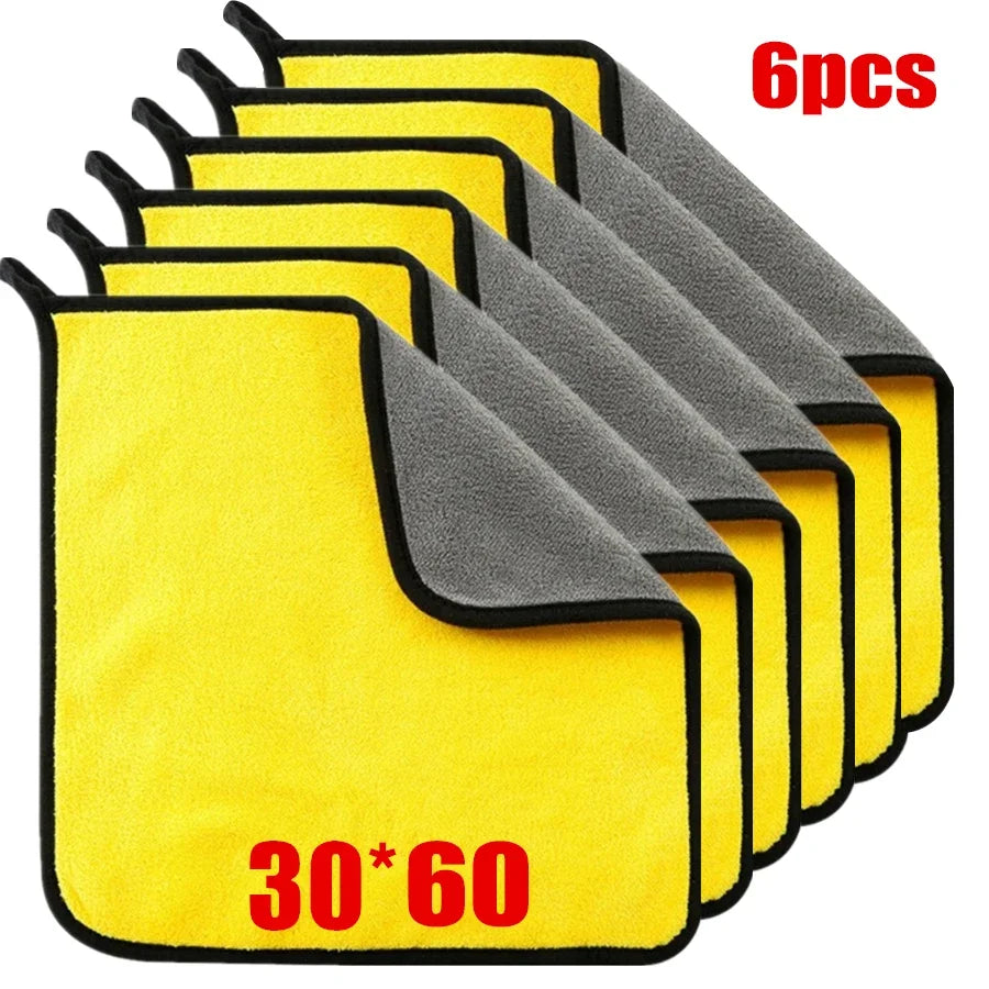 🚗 1/2/6PCS Microfiber Cleaning Towel 🔥 Car Detailing, Drying & Multi-Purpose Cloths | Yellow & Grey ⏳