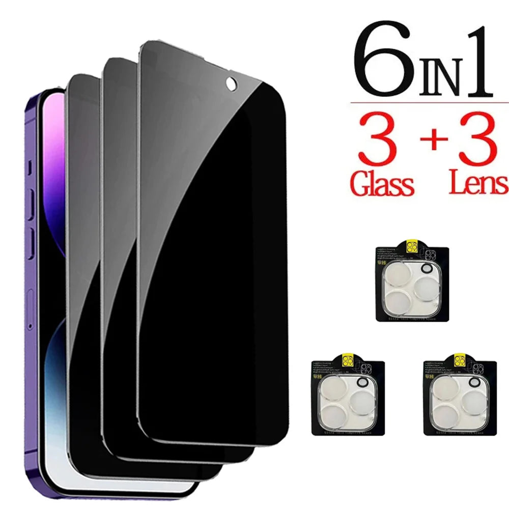 🔒 1~4PCS Anti-Spy Privacy Glass + Camera Lens Protector 📱 For iPhone 16/15/14/13/12/11 Pro Max | Full Screen Security ⏳