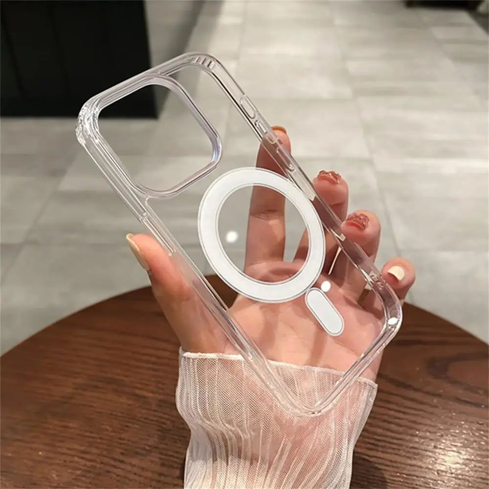 Transparent Magsafe Magnetic Case For iPhone 16 15 12 11 14 13 Pro Max Mini Plus Silicone Acrylic For Magsafe Cover Back Case