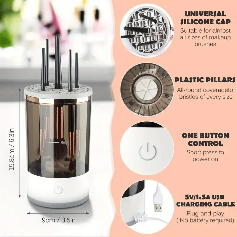 π USB Electric Makeup Brush Cleaner β Portable Quick Cleaning Machine with Rubber Brush Collars