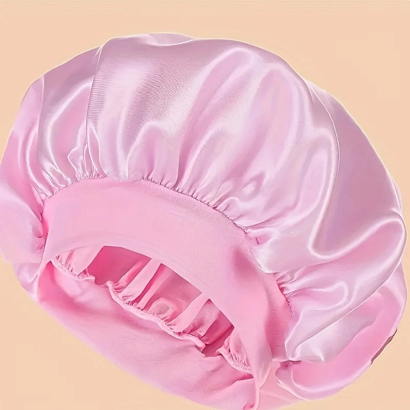 Women's 2025 Satin Bonnet-Elastic Band, Cozy Fit, 100% Polyester, Ideal for Curly & Straight Hair, Wide-brimmed Sleep Cap
