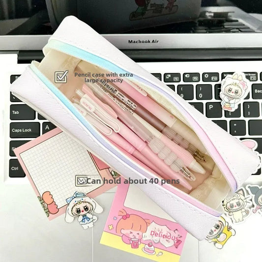 New Pencil Bag Transparent Cartoon Large Capacity Pencil Case Stationery Storage Bag School Supplies Starter's Gift