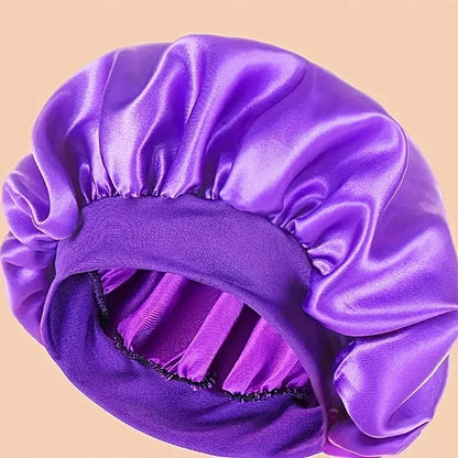 Women's 2025 Satin Bonnet-Elastic Band, Cozy Fit, 100% Polyester, Ideal for Curly & Straight Hair, Wide-brimmed Sleep Cap