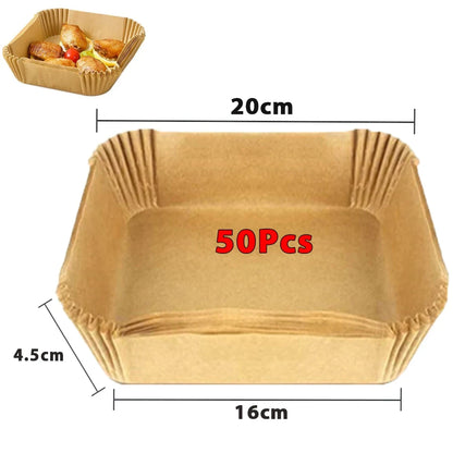 50Pcs Disposable Air Fryer Paper Oil Absorbing And Anti Oil Paper Tray Non Stick Baking Pad Large Toughness Square