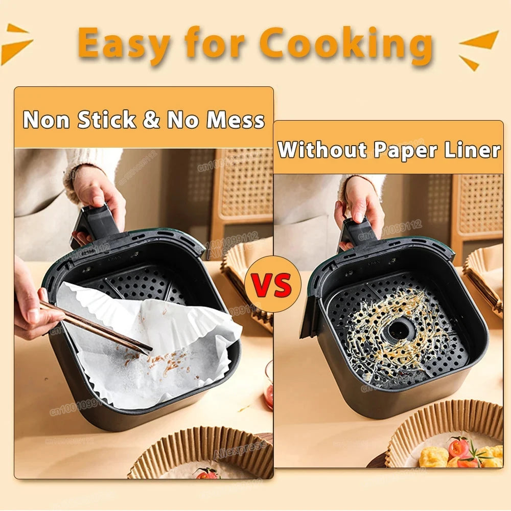 50Pcs Disposable Air Fryer Paper Oil Absorbing And Anti Oil Paper Tray Non Stick Baking Pad Large Toughness Square