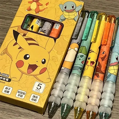 5pcs Pokemon Pen Set Pikachu Squirtle Charmander, Press Gel Pen Cute Anime School Office Supplies Stationery Gift for Kids