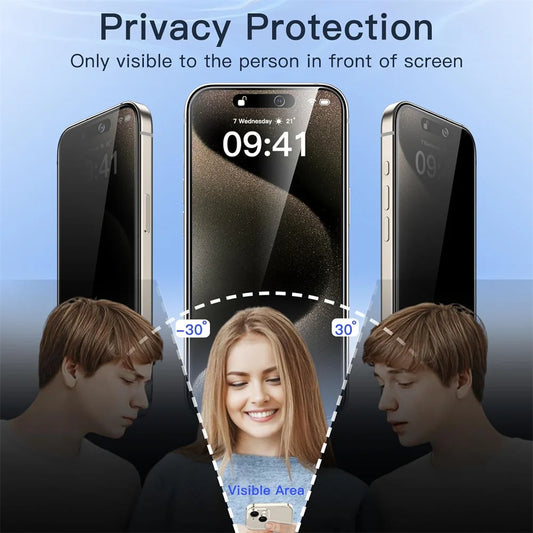 🔒 1~4PCS Anti-Spy Privacy Glass + Camera Lens Protector 📱 For iPhone 16/15/14/13/12/11 Pro Max | Full Screen Security ⏳