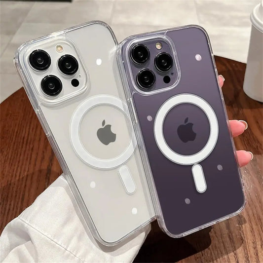 Transparent Magsafe Magnetic Case For iPhone 16 15 12 11 14 13 Pro Max Mini Plus Silicone Acrylic For Magsafe Cover Back Case