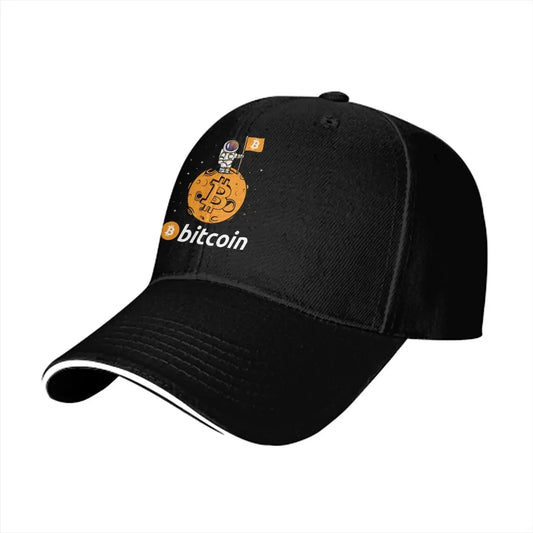 When Moon Space Astronaut Bitcoin Cap | Unisex Funny Crypto Baseball Hat with Sun Shade for Men & Women