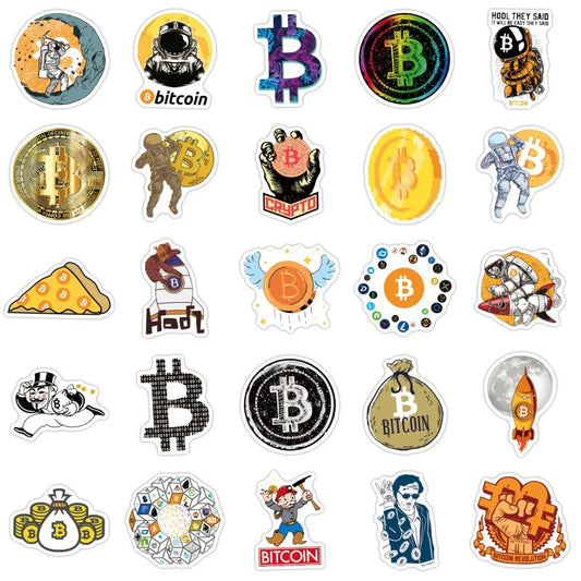 💰 10/30/50PCS Bitcoin BTC Stickers 🔥 Crypto Graffiti Decals for Luggage, Guitar, Skateboard & More ⏳ Waterproof Vinyl
